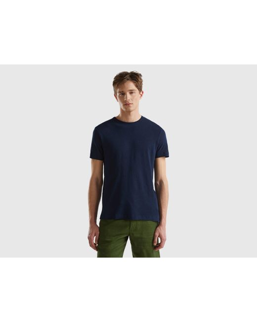 Benetton Blue T-shirt In Linen Blend for men