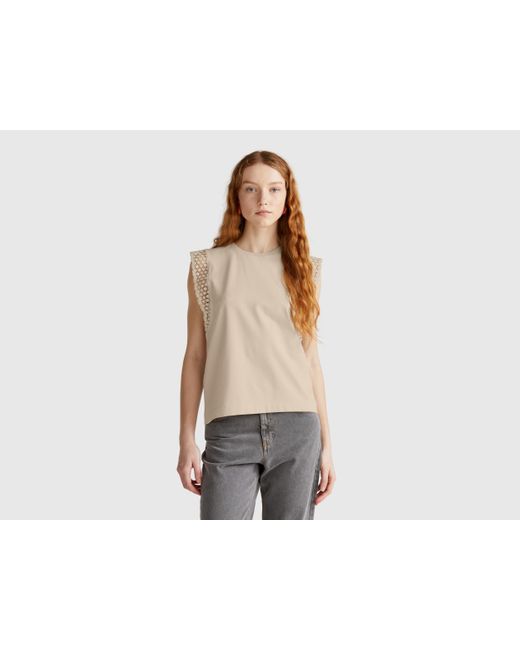 Benetton Black Benetton, Sleeveless Top With Macramè