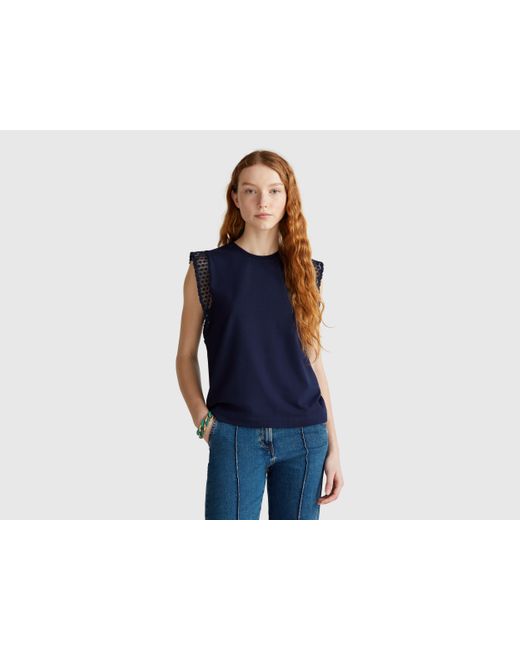 Benetton, Top Sans Manches Avec Macramé, Bleu Foncé, Femme Benetton en coloris Blue
