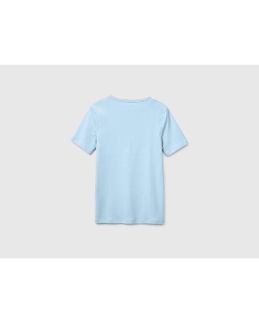 Benetton, T-Shirt À Manches Courtes Avec Logo Pailleté, Taille, Bleu Clair, Femme Benetton en coloris Blue