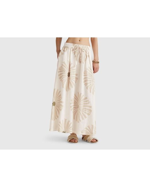 Benetton, Jupe Midi À Imprimé Fleurs, Crème, Femme Benetton en coloris Black