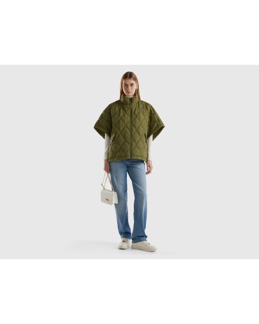 Benetton Green Benetton, Quilted Cape With Lightweight Padding, , Military