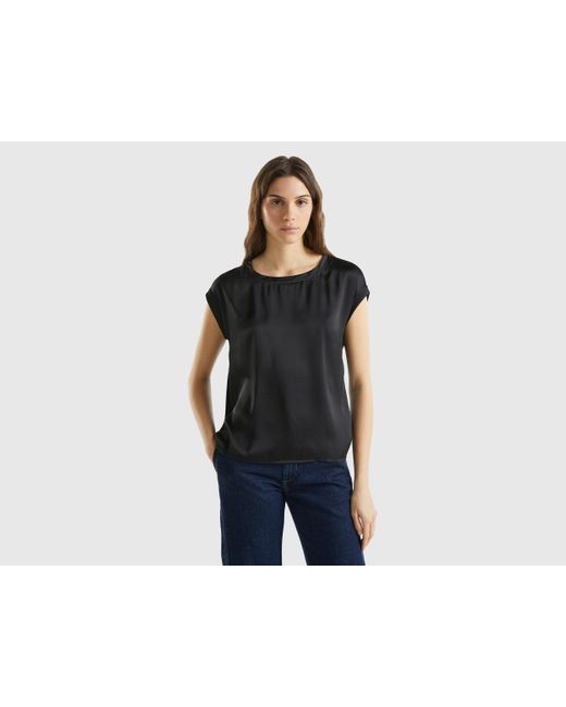 Benetton Black Blouse With Boat Neck