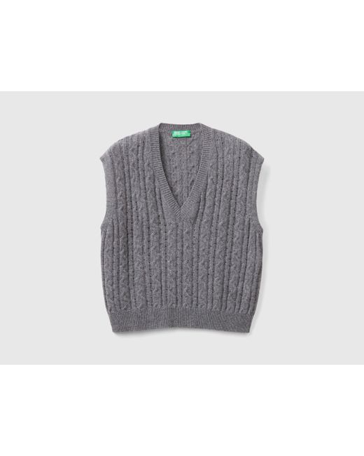 Benetton Blue Benetton, Boxy Fit Vest With Cable Knit And Perforations, , Dark