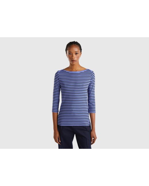 Benetton Blue Benetton, Striped 3/4 Sleeve T-Shirt