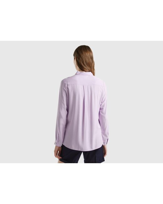 Camicia Regular Fit In Viscosa Sostenibile di Benetton in Purple