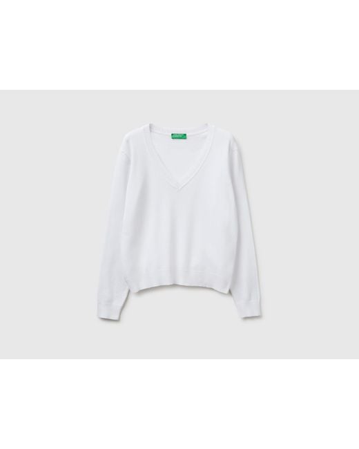 Benetton White Benetton, V-Neck Sweater