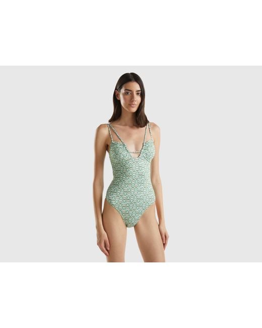 Benetton Black One-piece Swimsuit With Flower Print