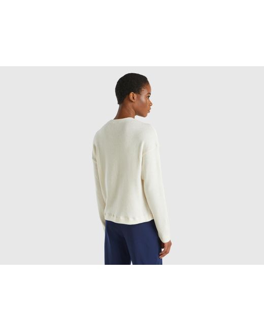 Benetton White Benetton, Warm Stretch Cotton Sweater, , Creamy