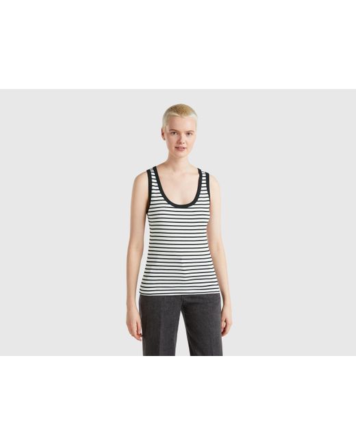 Benetton, Camiseta De Tirantes 100% Algodón A Rayas, Blanco, Mujer Benetton de color Black