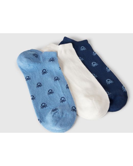 Benetton, Tres Pares De Calcetines En Mezcla De Algodón Elástico, Mujer Benetton de color Blue