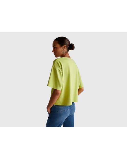 Benetton, Camiseta De Corte Cuadrado Con Aplicación, Talla, Verde Claro, Mujer Benetton de color Black