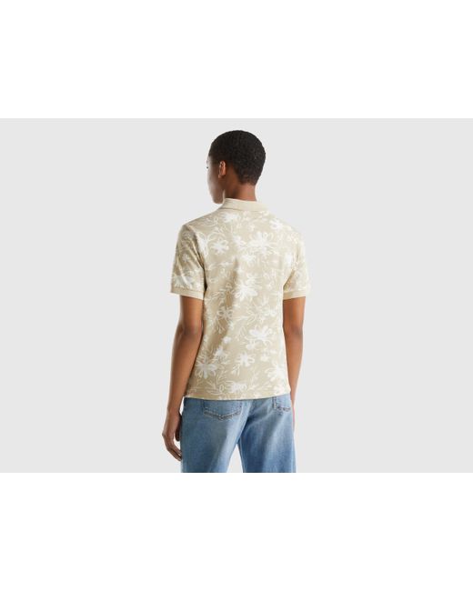 Benetton Blue Beige Polo With Floral Print