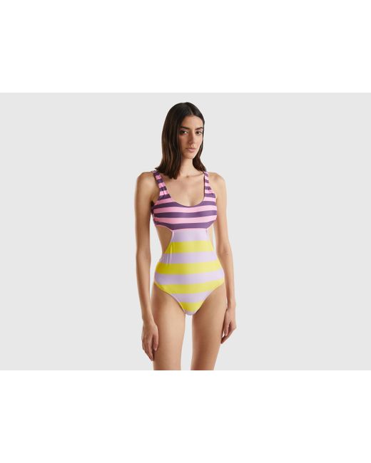 Benetton Black Striped Cut-out One-piece Swimsuit