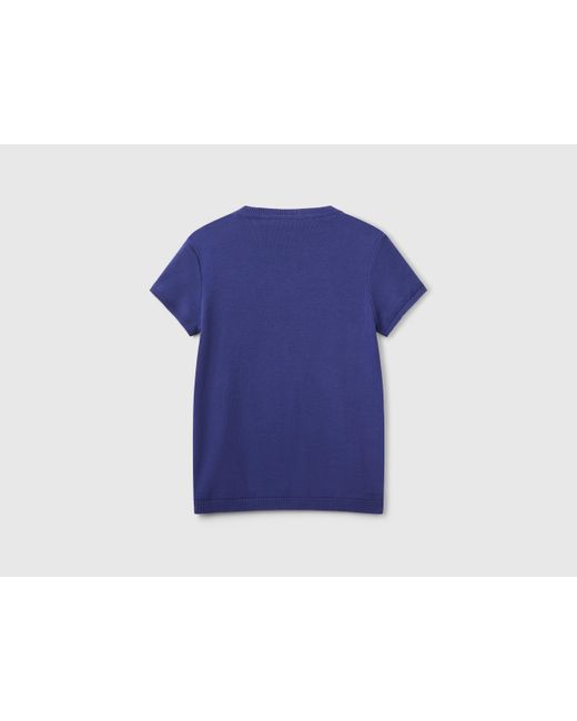 Benetton, Pull À Manches Courtes En 100 Coton, Bleu, Femme Benetton en coloris Blue