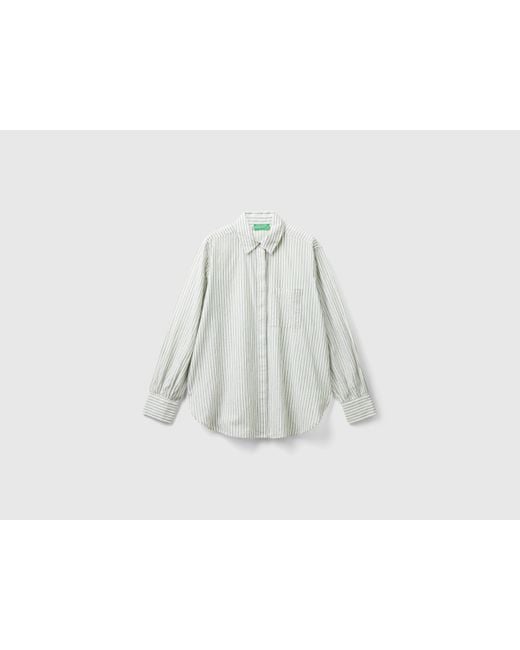 Benetton Gray Benetton, Striped Shirt Made From Linen Blend