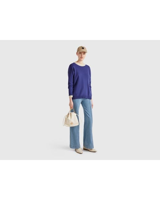Benetton, Jersey Over Fit De Algodón, Azul, Mujer Benetton de color Blue