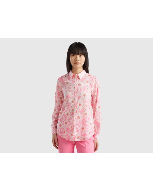 Camicia Fantasia 100% Cotone di Benetton in Pink