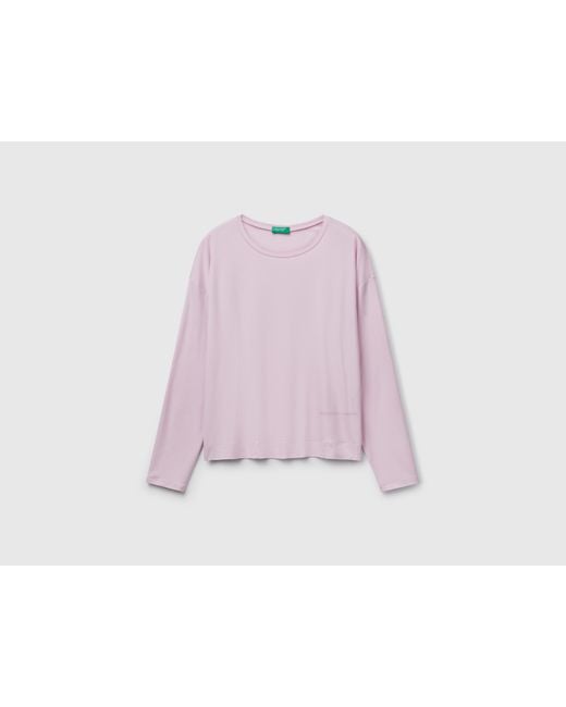 Benetton, Camiseta De Manga Larga De Modal Elástico, Lila, Mujer Benetton de color Black