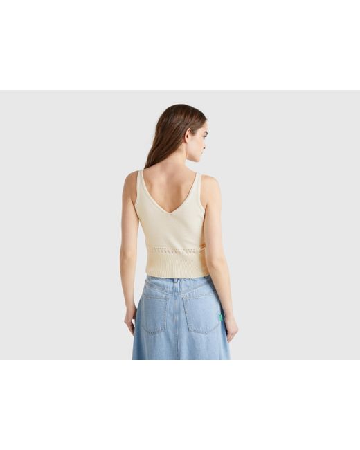 Benetton Blue Benetton, Gestricktes Tanktop Mit Blumenstickerei, Cremeweiss