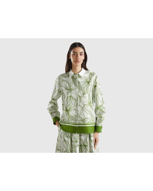 Camicia Fantasia In Viscosa Sostenibile di Benetton in Green