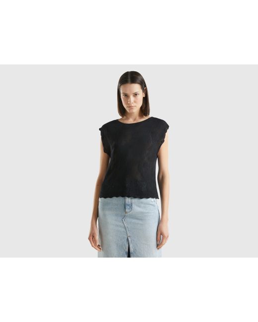 Benetton Black Top With Floral Motif