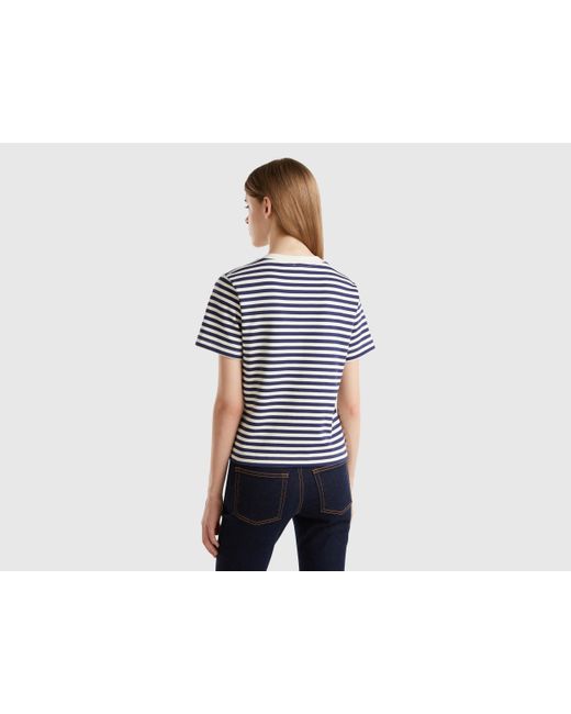 Benetton Black Striped T-shirt In Warm Cotton