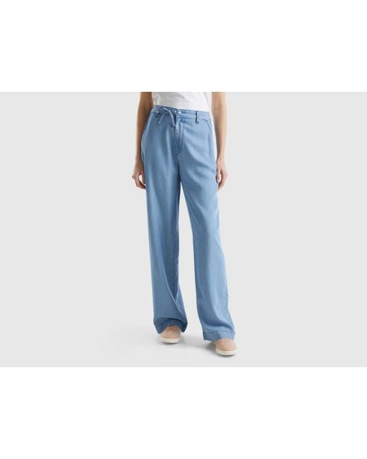 Pantaloni Ampi In Viscosa Sostenibile di Benetton in Blue