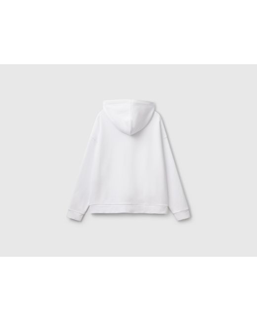 Benetton, Sudadera 100% Algodón Con Cremallera Y Capucha. Blanco, Mujer Benetton de color Black