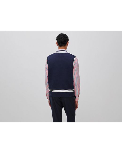 Benetton Blue Benetton, V-Neck Vest With Braids for men