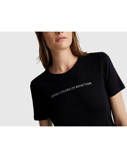 Benetton Black Benetton, Short Sleeve T-Shirt With Glitter Logo