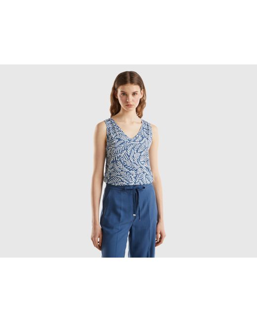 Benetton Blue Tank Top With Tropical Print