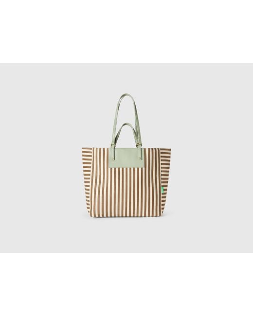 Benetton, Tote Bag A Righe Verdi E, Verde Chiaro, Donna di Benetton in Black