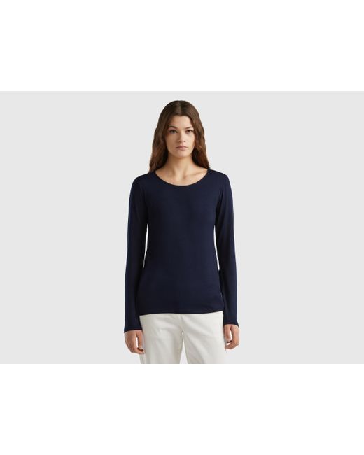 Benetton Blue T-shirt In Sustainable Stretch Viscose