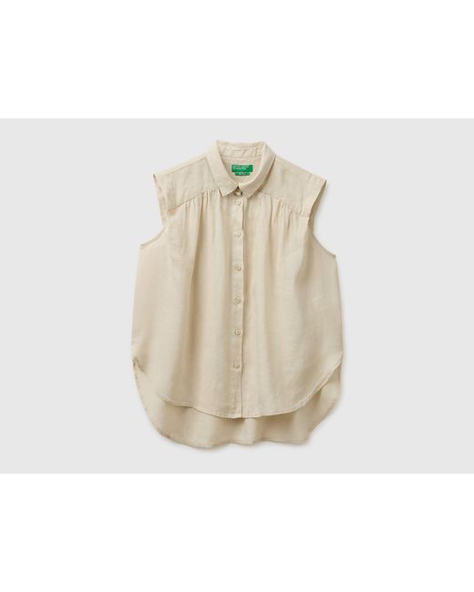 Benetton Natural Benetton, 100% Linen Sleeveless Blouse