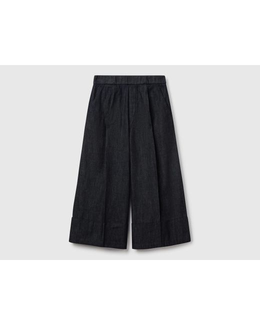 Benetton, Vaqueros Anchos Con Puños, Azul Oscuro, Mujer Benetton de color Black