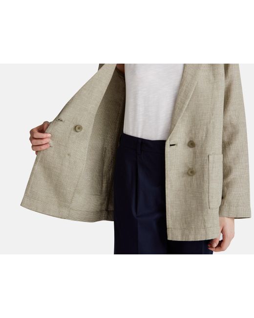 Benetton, Chaqueta Cruzada En Mezcla De Lino, Mujer Benetton de color Black