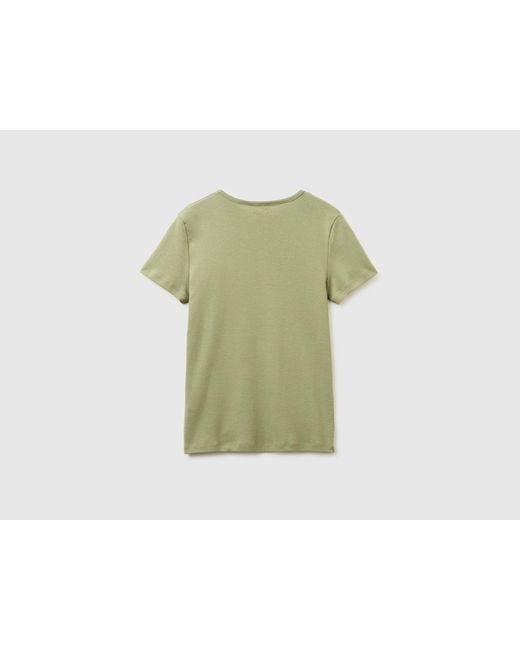 Benetton Green Benetton, Slim Fit T-Shirt With V-Neck