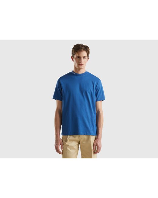 Camiseta Azul Oscuro Bordado En El Cuello Benetton de hombre de color Blue