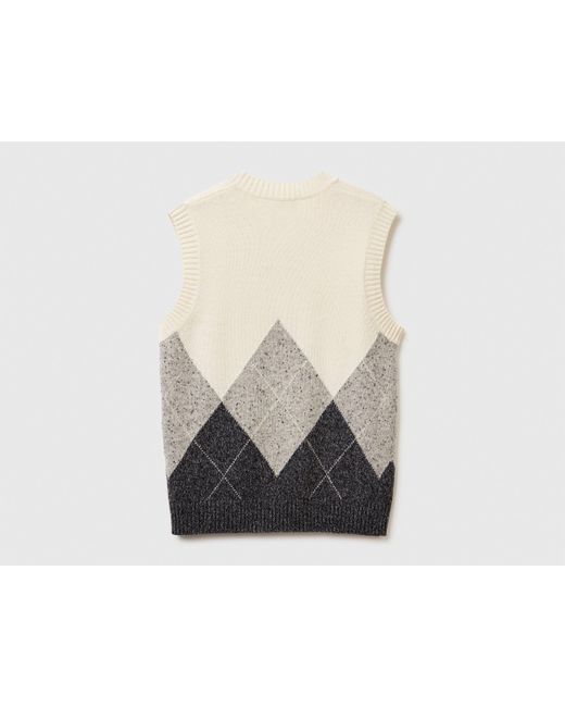 Benetton, Chaleco De Mezcla De Lana Con Estampado De Rombos, Talla