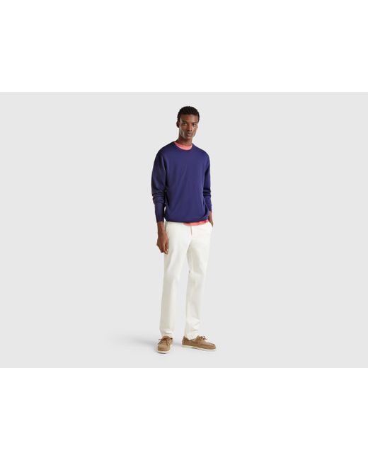 Benetton, Jersey De Cuello Redondo De 100% Algodón, Azul, Hombre Benetton de hombre de color Blue