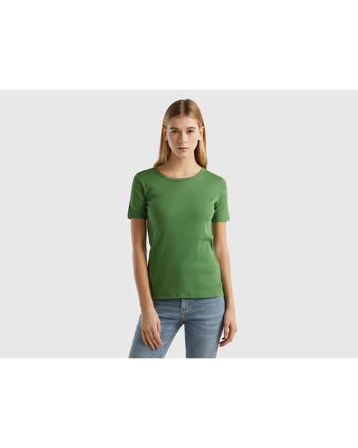 Benetton Green T-shirt Aus Langfaseriger Baumwolle