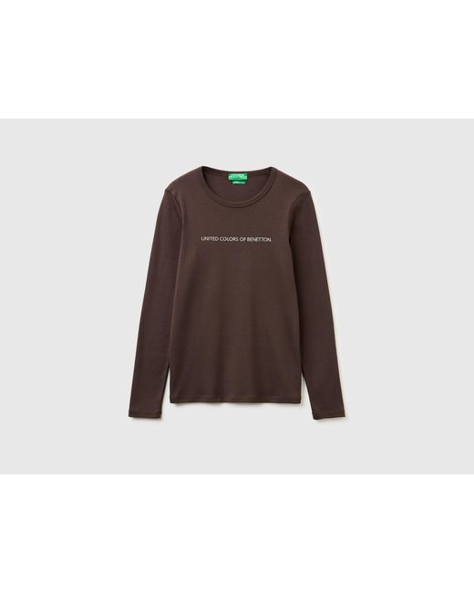 Benetton Brown Benetton, Long Sleeve T-Shirt With Glitter Logo