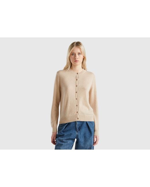 Benetton Beige Cardigan In Pure Cashmere in Blue Lyst UK