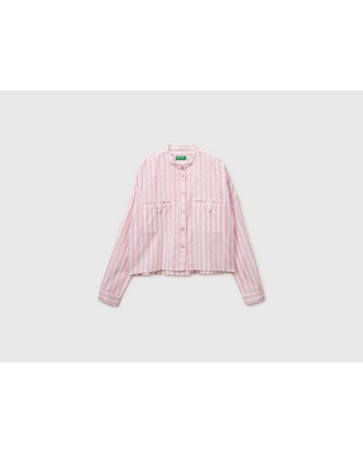 Benetton Black Benetton, Striped Shirt With Mandarin Collar