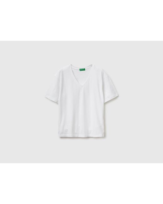 Benetton White Benetton, V-Neck T-Shirt