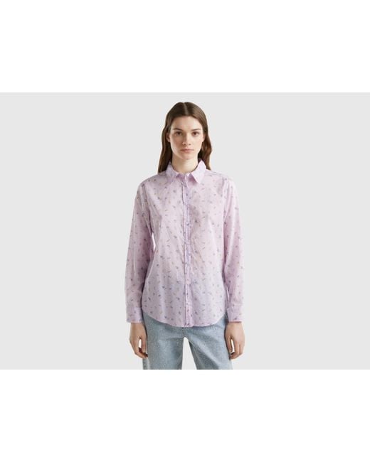 Benetton Purple 100% Cotton Patterned Shirt