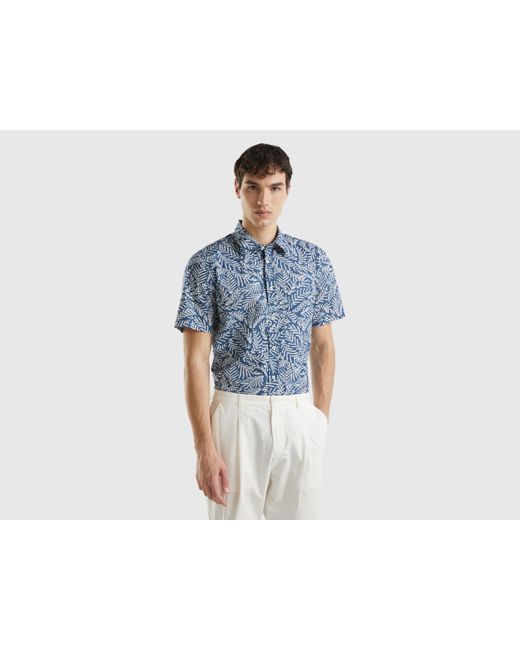 Benetton Blue Short Sleeve Patterned Shirt for men