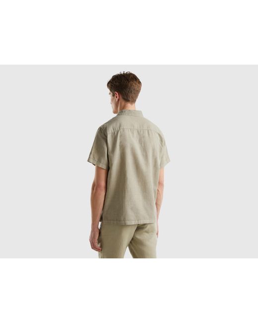 Benetton Black Short Sleeve Shirt In Linen Blend for men