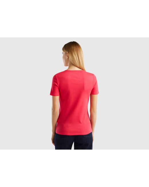 Camiseta De 100% Algodón Con Estampado De Logotipo Con Glitter Benetton de color Red